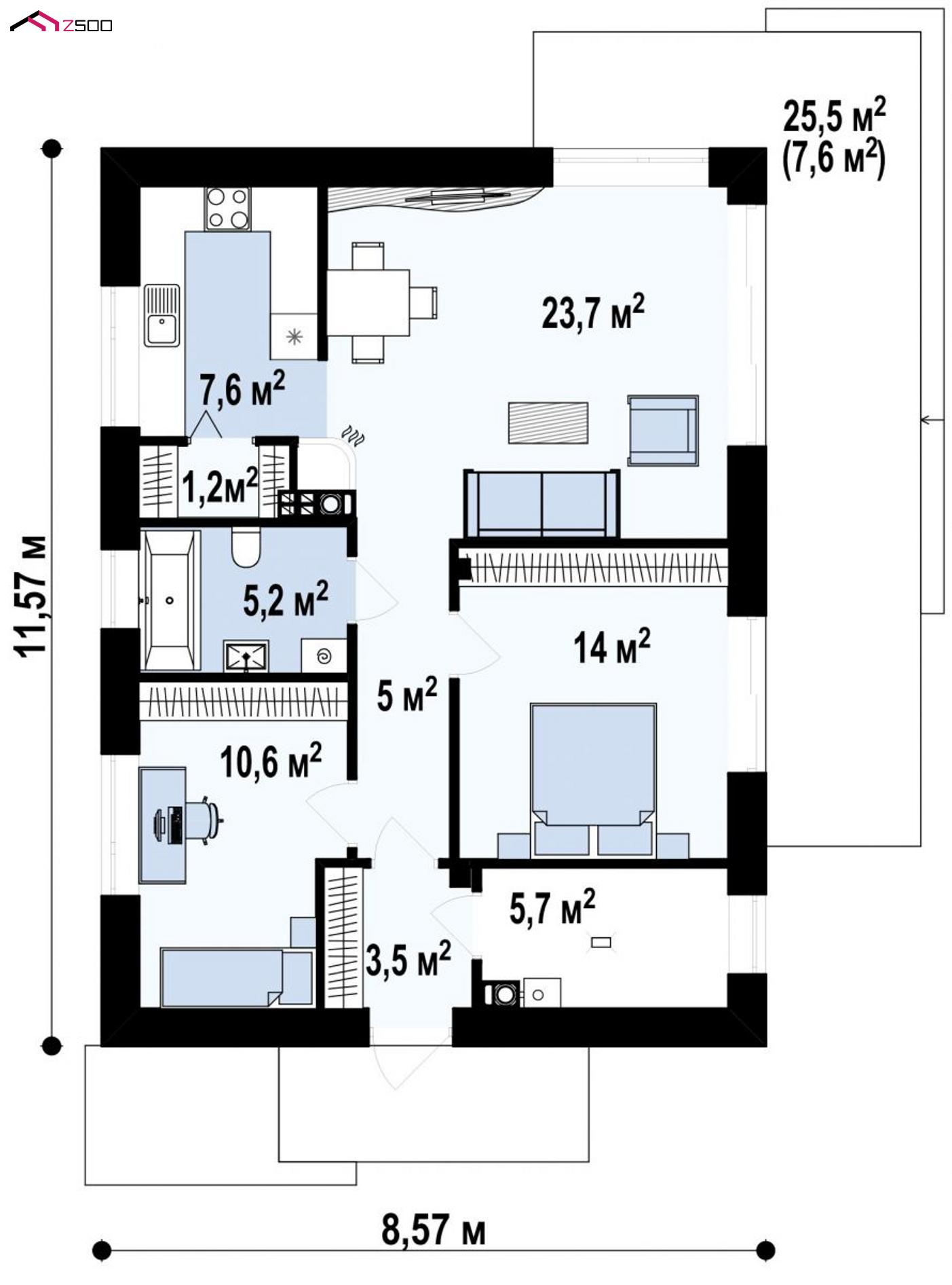 План проекта дома S3-77-2 фото 1