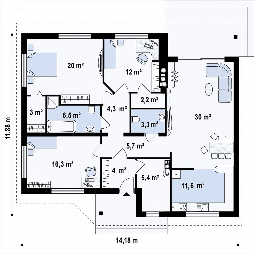 План проекта дома S3-124-5 фото 1