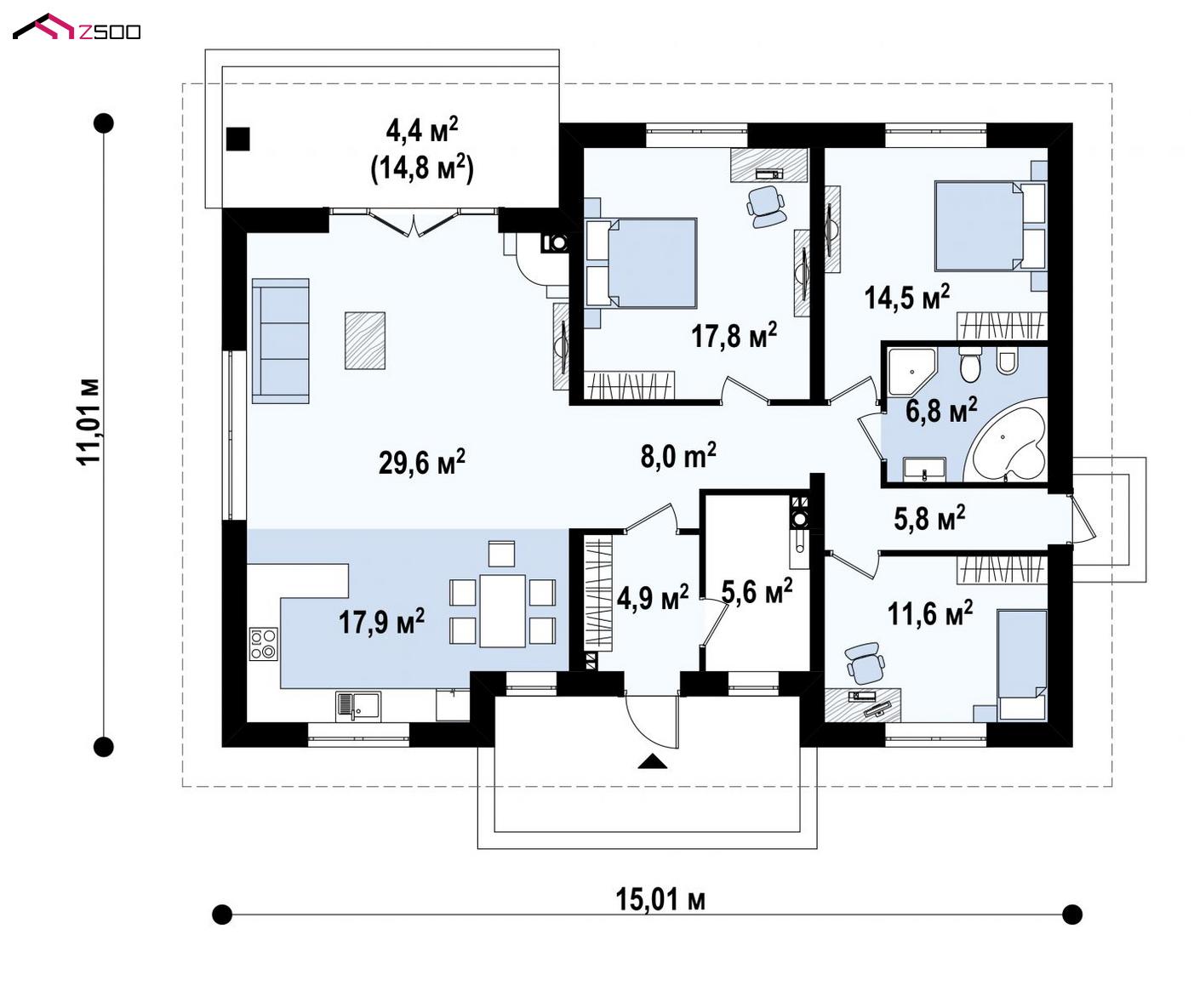План проекта дома S3-123-3 фото 1
