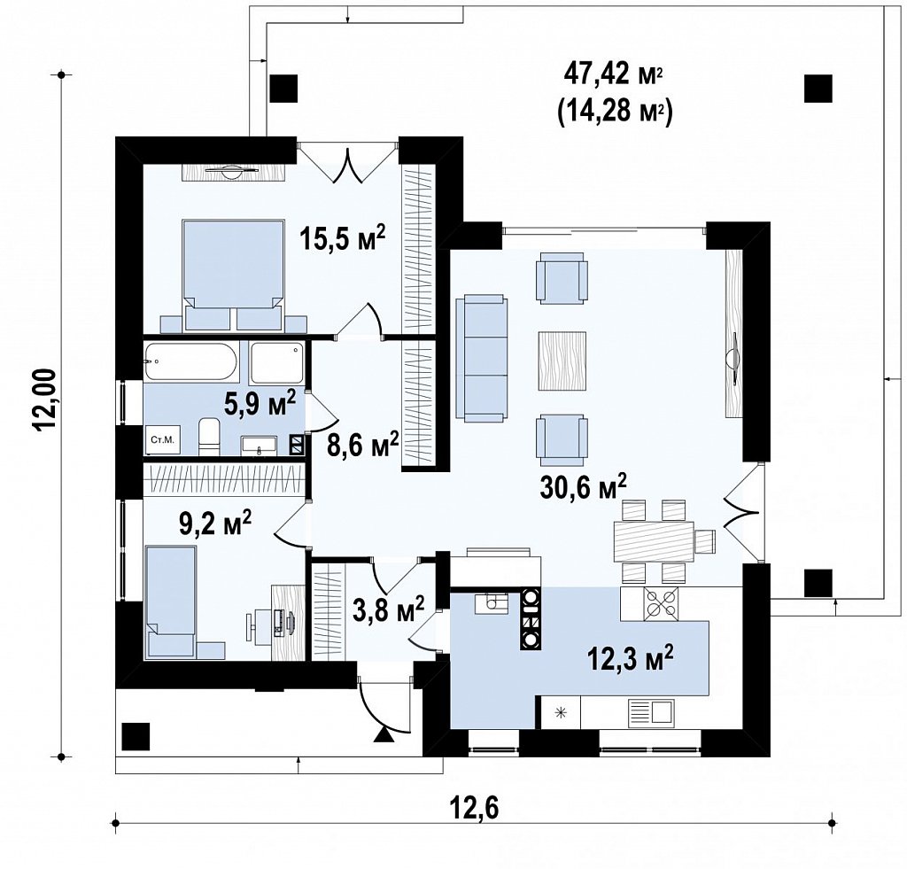 План проекта дома S3-86-1 фото 1