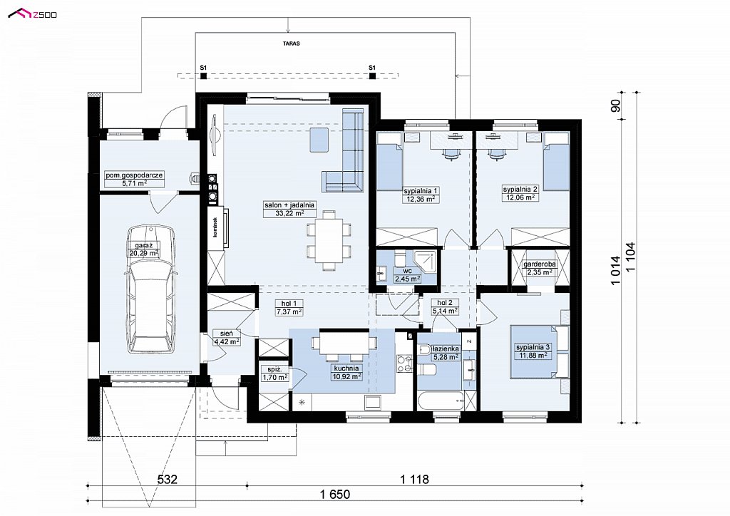 План проекта дома S3-135-3 фото 1