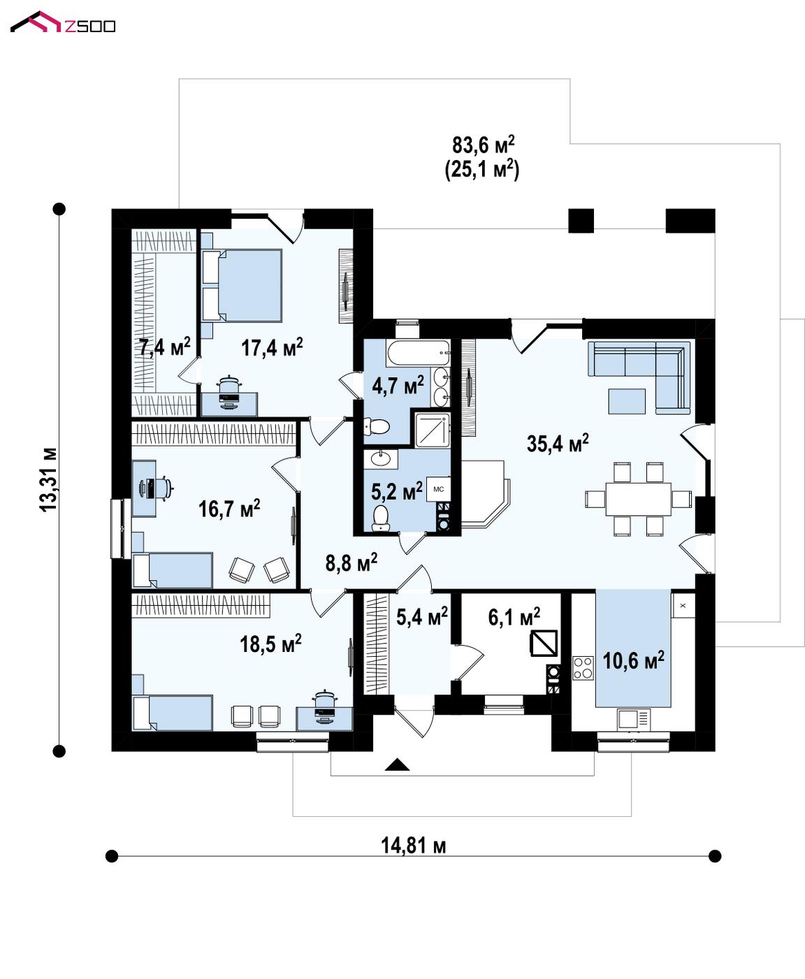 План проекта дома S3-136-1 фото 1