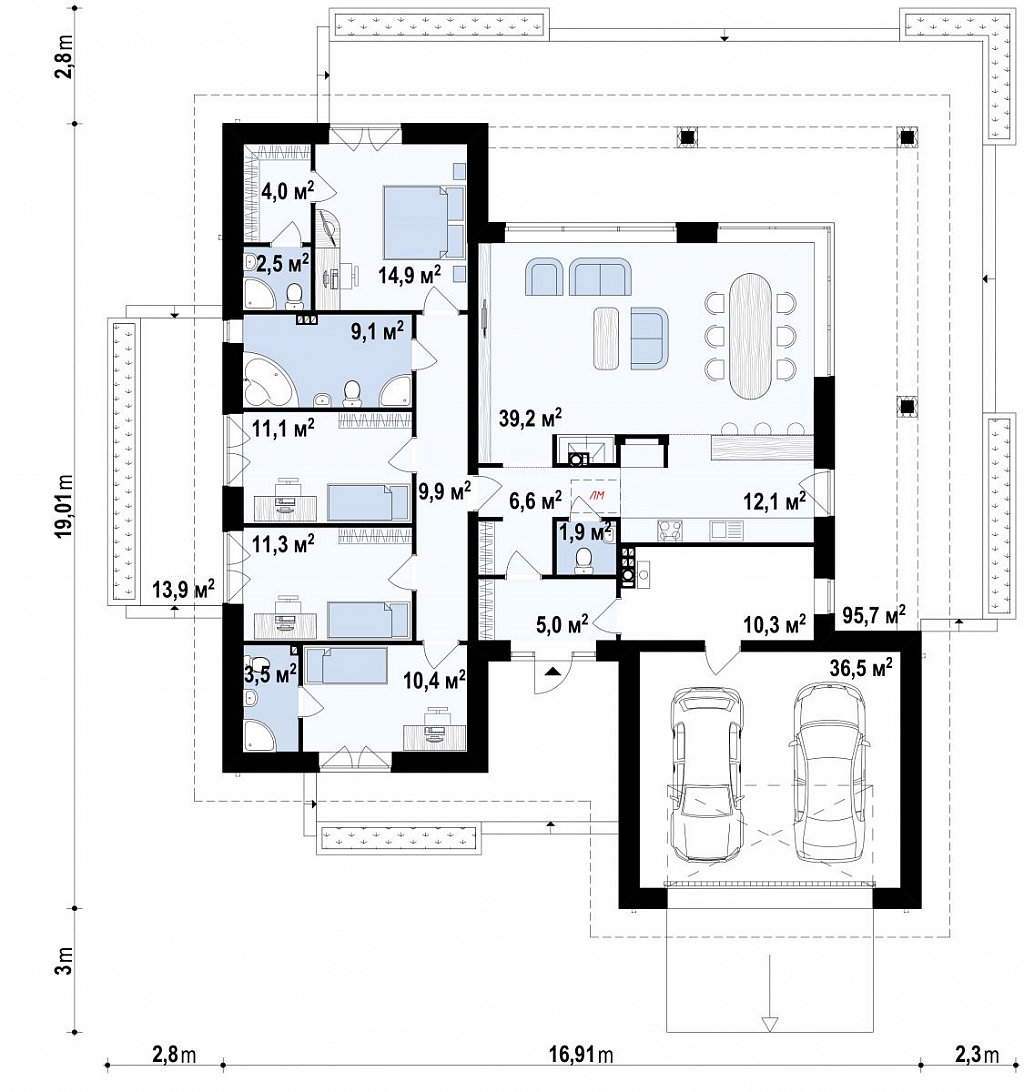 План проекта дома S3-186-5 фото 1