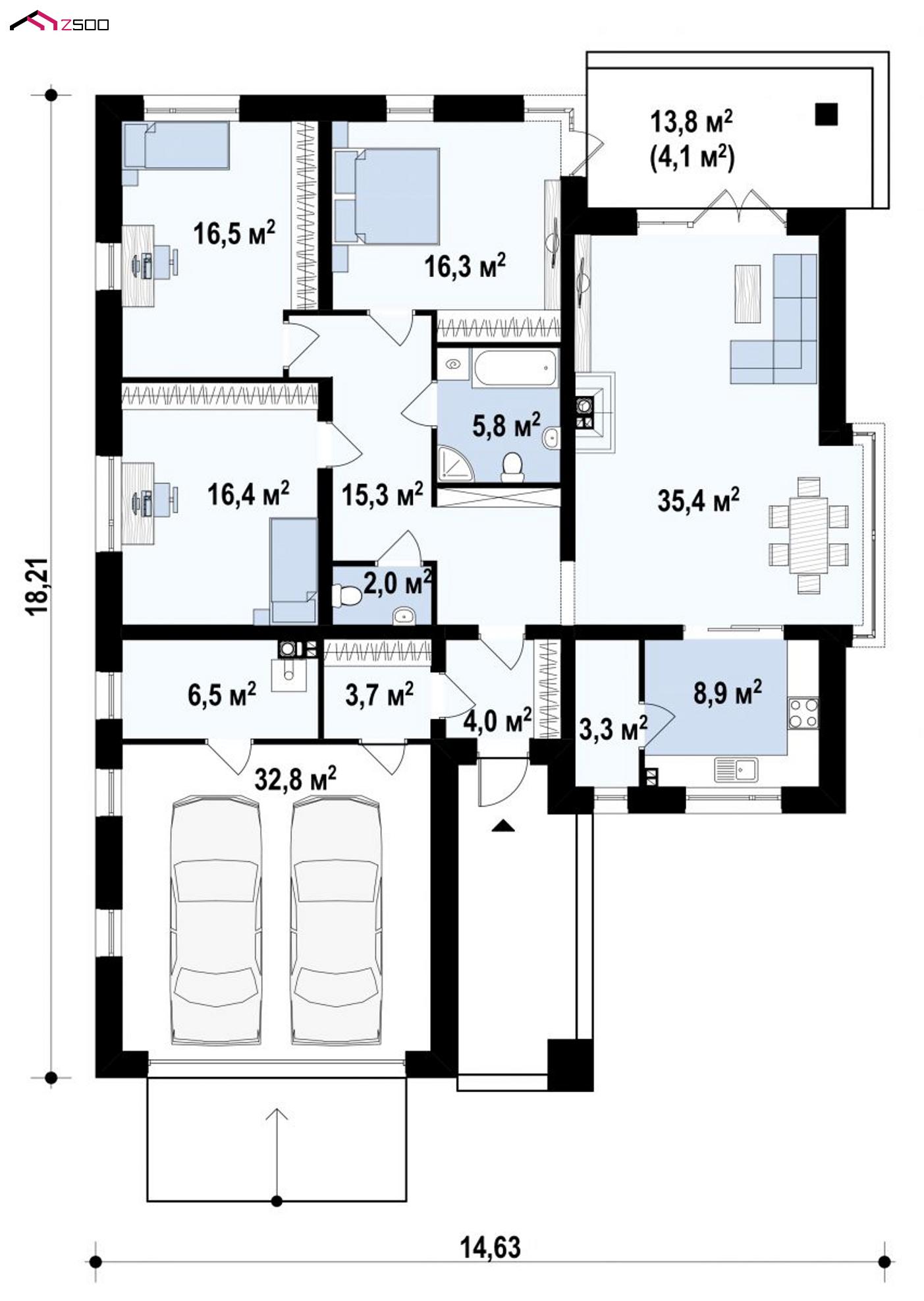 План проекта дома S3-166-3 фото 1