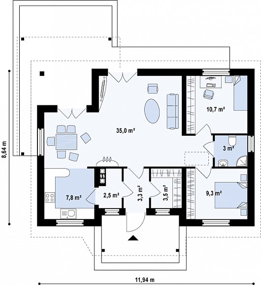 План проекта дома S3-75-1 фото 1